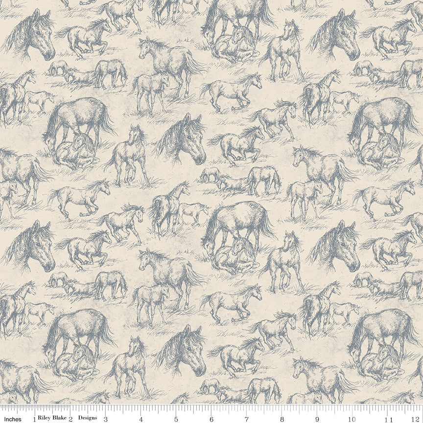 Horseshoe Creek Horses Linen Quilt Fabric by Horseshoe Creek — RBD