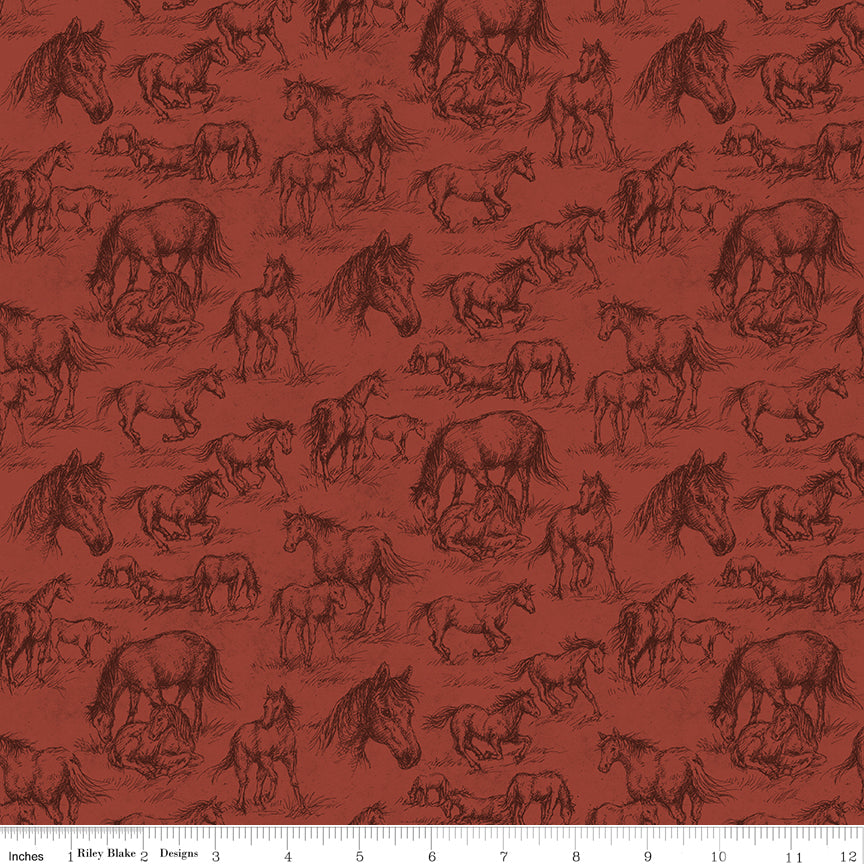 Horseshoe Creek Horses Terracotta Quilt Fabric by Horseshoe Creek — RBD
