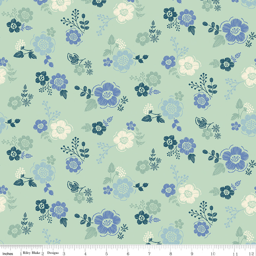 Luna Field Embroidery Mint Quilt Fabric by Luna Field — Katherine Lenius