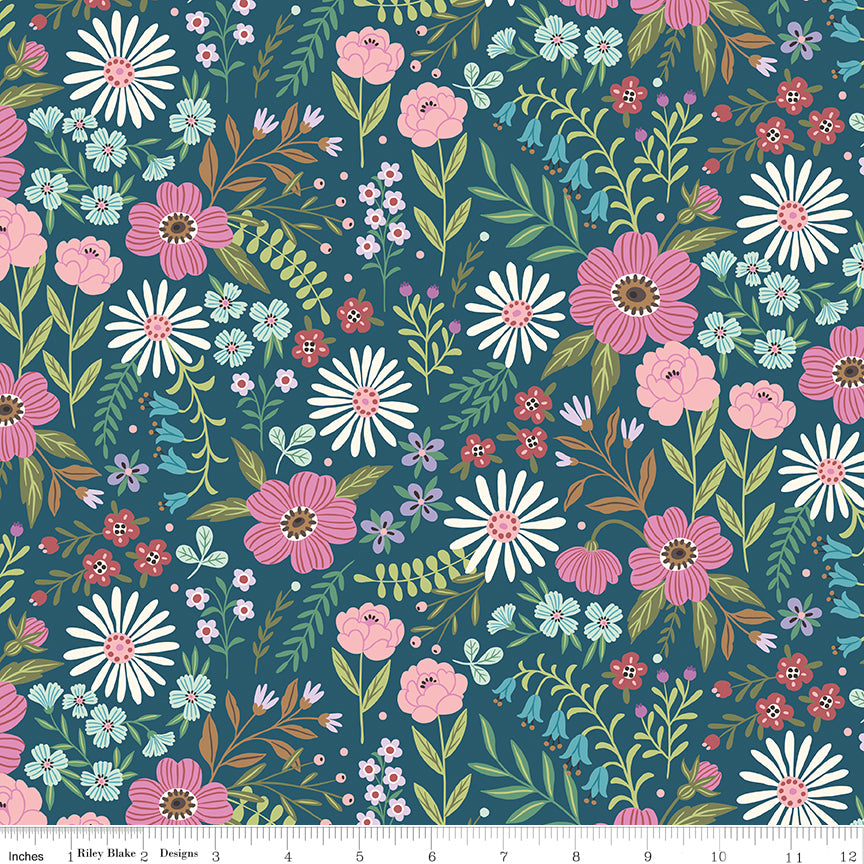 Mountain Jamboree Main Blue Quilt Fabric by Genesis Hall