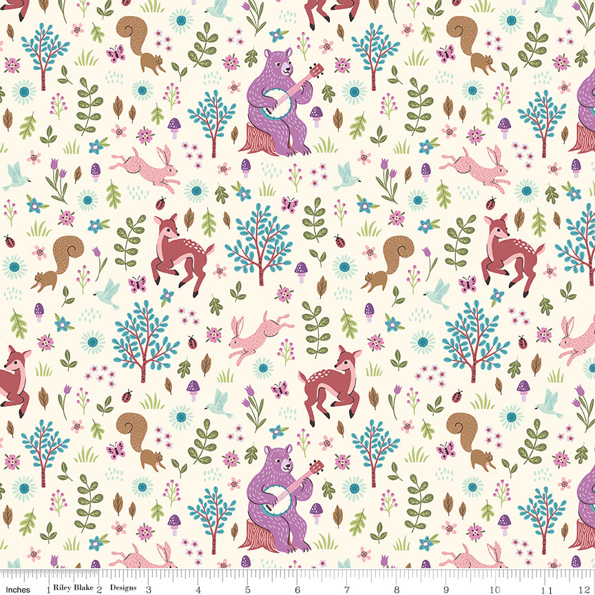 Mountain Jamboree Critters Cream Quilt Fabric by Genesis Hall