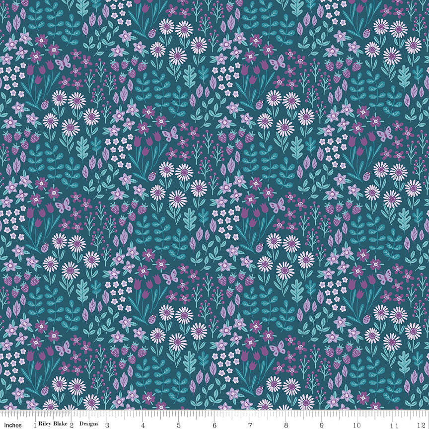 Mountain Jamboree Floral Blue Quilt Fabric by Genesis Hall