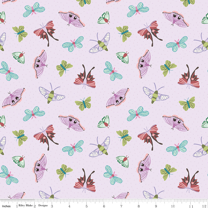 Mountain Jamboree Moths Lavender Quilt Fabric by Genesis Hall