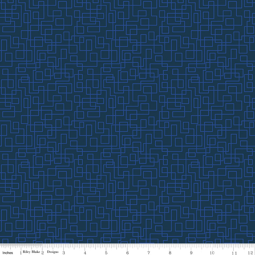 Quilt in Color Boxes Navy Quilt Fabric by Christa Watson