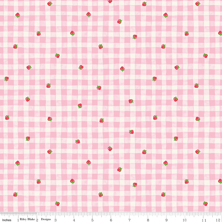 The World of Strawberry Shortcake Gingham Pink Quilt Fabric by The World of Strawberry Shortcake™ collection