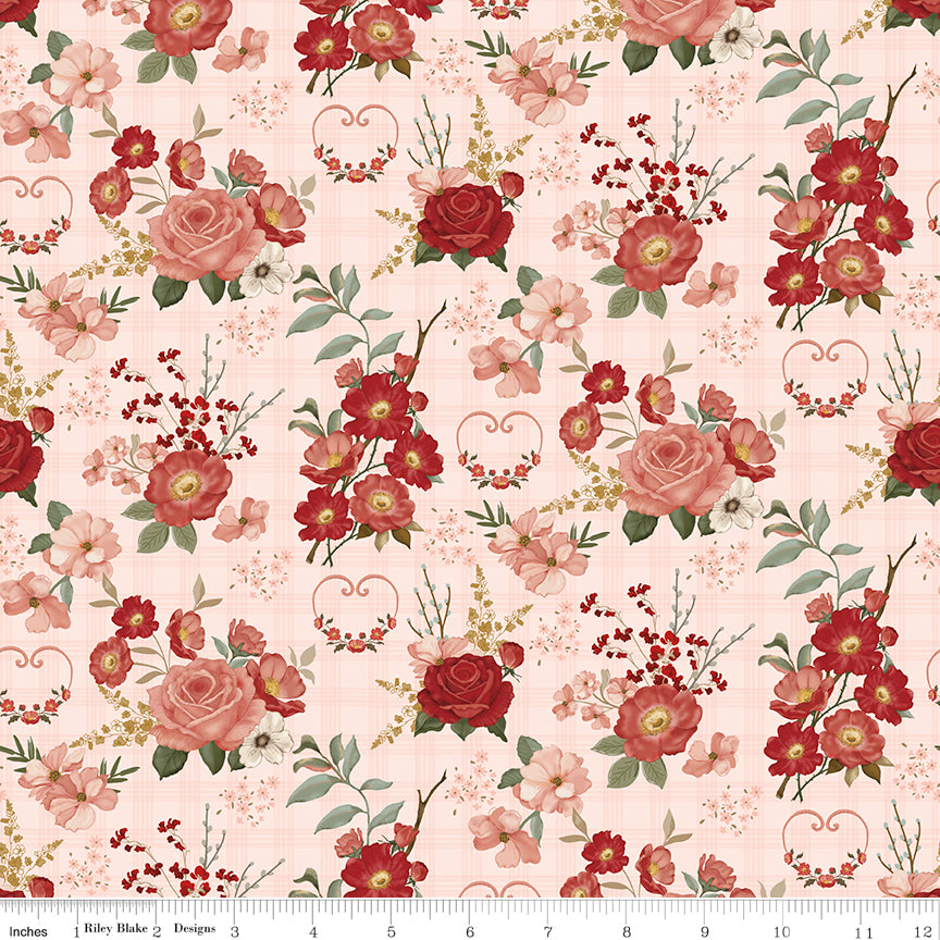 To My Love Main Pink Quilt Fabric by Sandy Gervais
