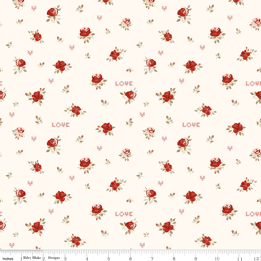 To My Love Roses Cream Quilt Fabric by Sandy Gervais