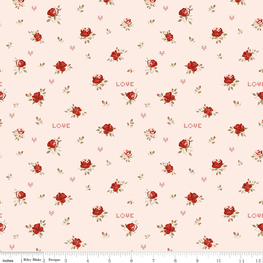 To My Love Roses Pink Quilt Fabric by Sandy Gervais