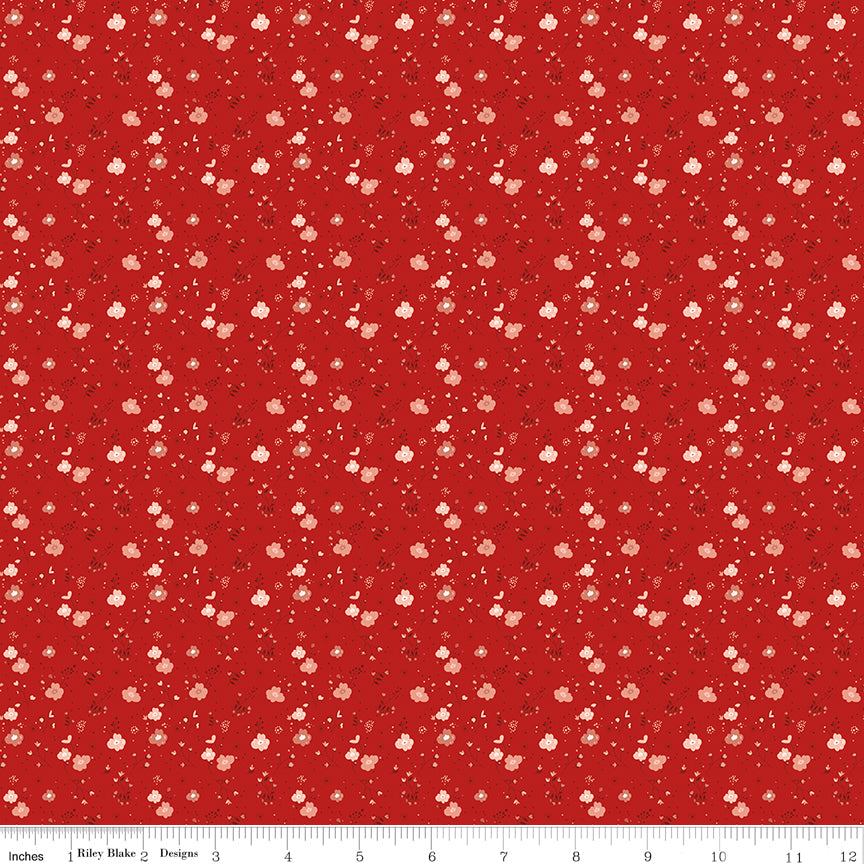 To My Love Delicate Floral Red Quilt Fabric by Sandy Gervais