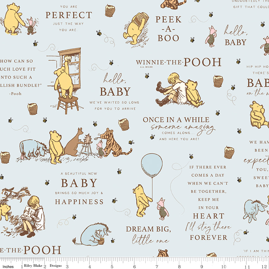 Winnie-the-Pooh Baby Main Blue Quilt Fabric by Echo Park Paper Co.