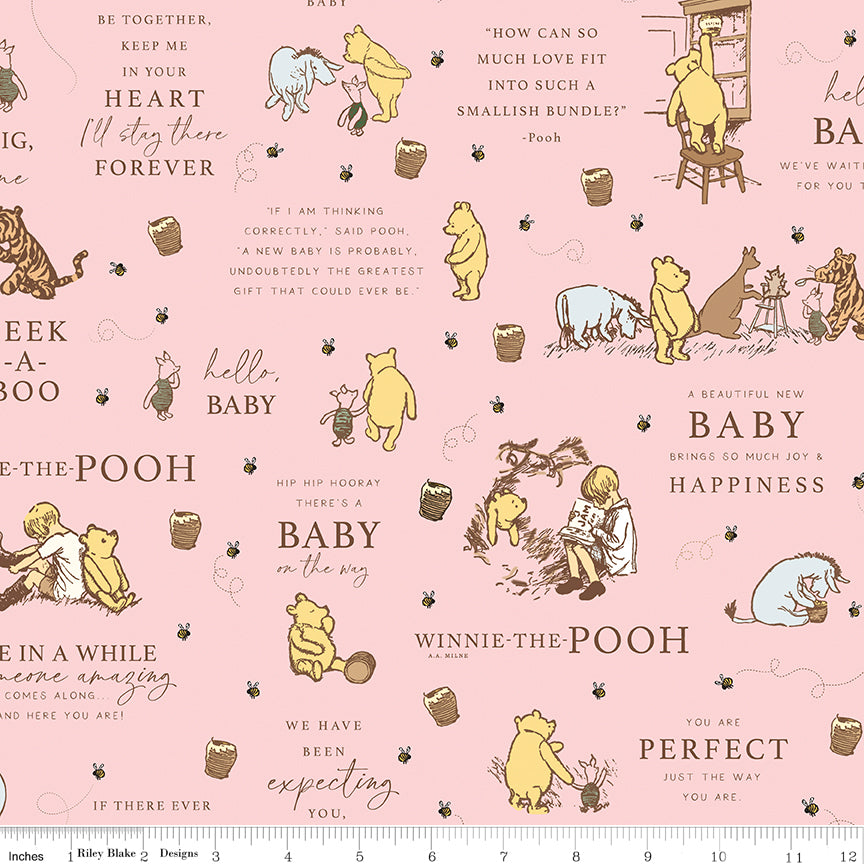 Winnie-the-Pooh Baby Main Pink Quilt Fabric by Echo Park Paper Co.