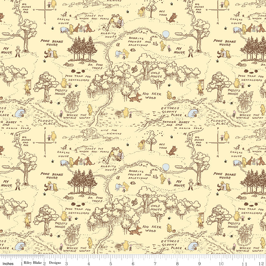 Winnie-the-Pooh Baby 100 Aker Map Yellow Quilt Fabric by Echo Park Paper Co.