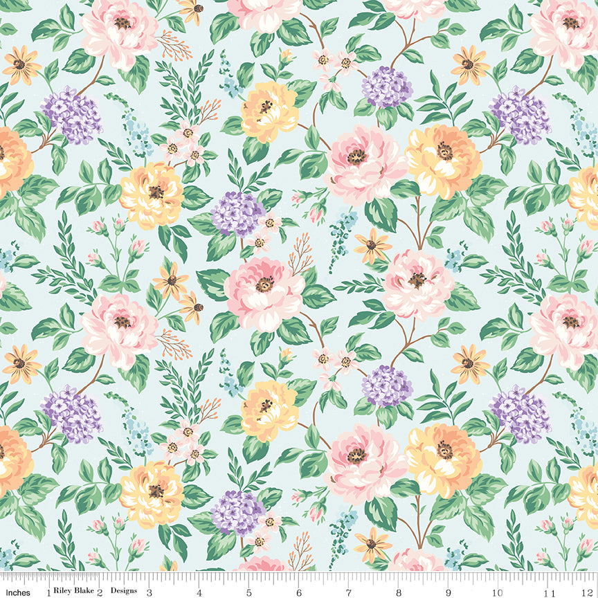 Anne with an E Floral Blue Quilt Fabric