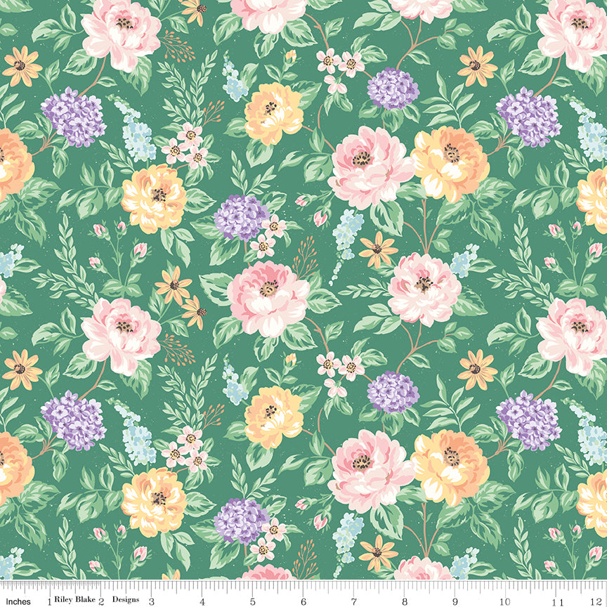 Anne with an E Floral Green Quilt Fabric