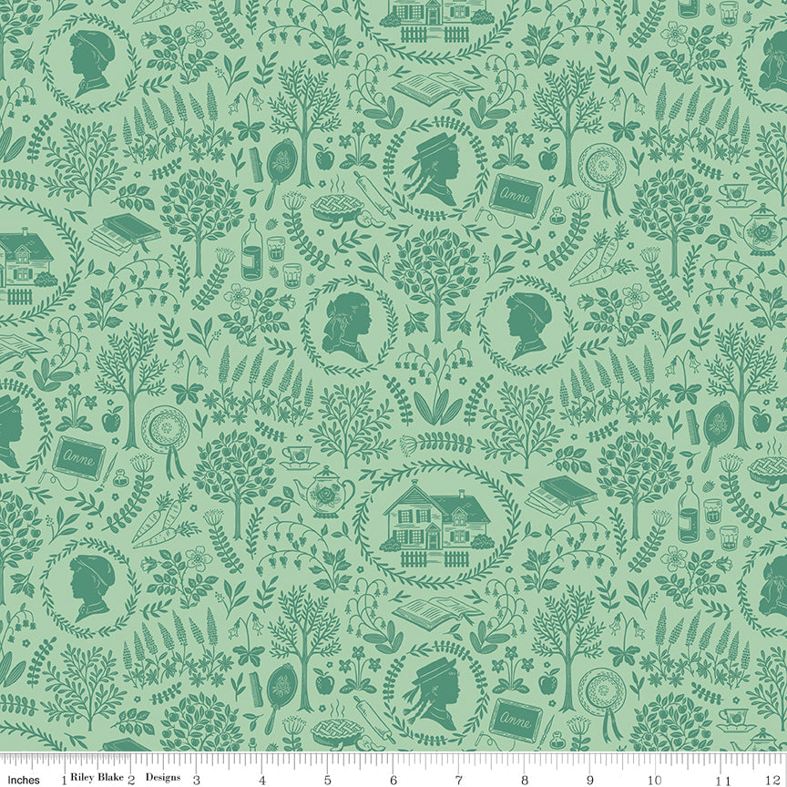 Anne with an E Folk Green Quilt Fabric