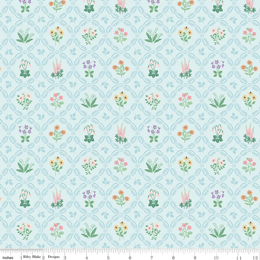 Anne with an E Medallion Floral Blue Quilt Fabric