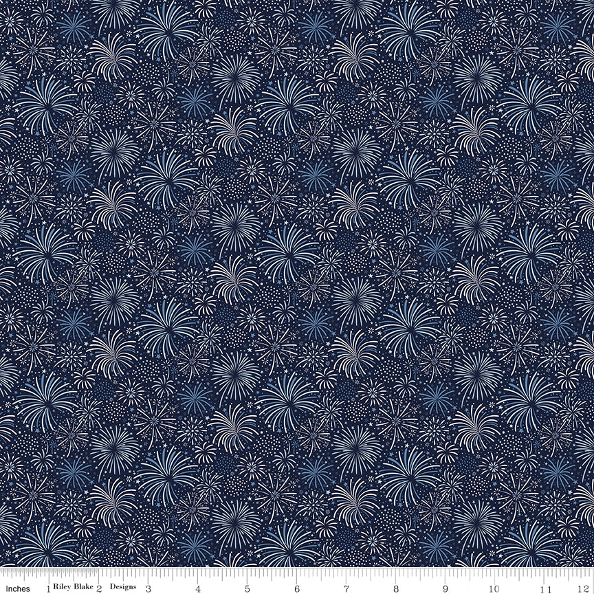 Hooray for the USA Fireworks Navy Quilt Fabric