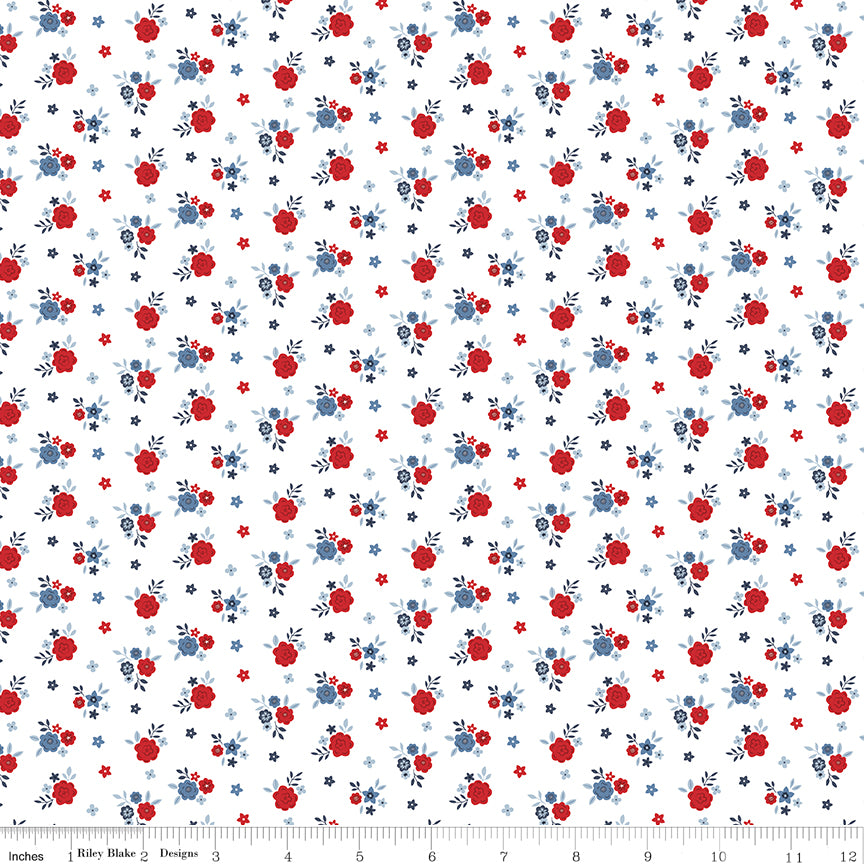 Hooray for the USA Floral White Quilt Fabric