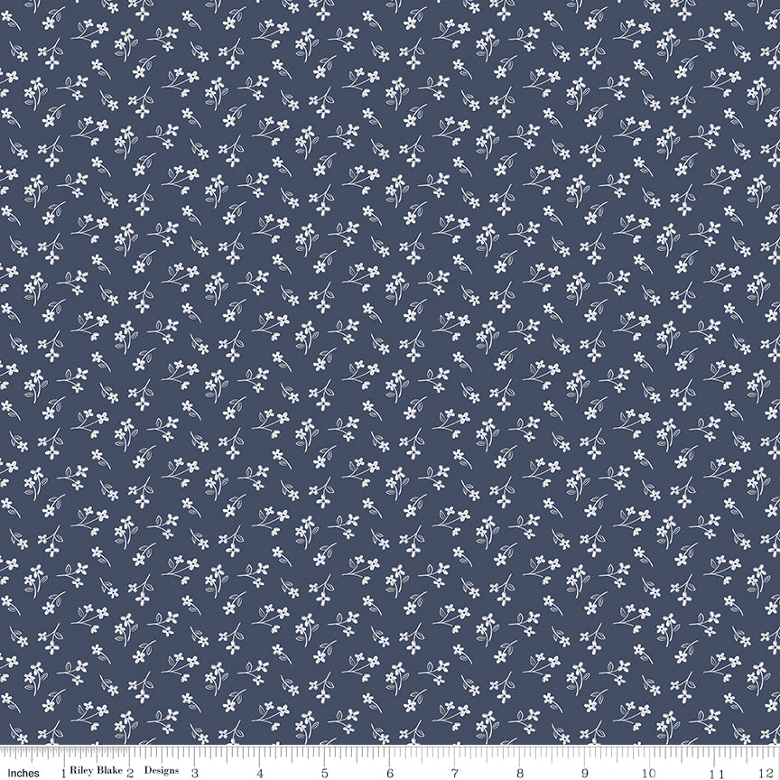 Hooray for the USA Flower Toss Denim Quilt Fabric