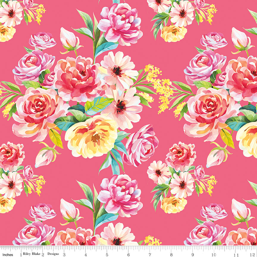 Peonies & Pears Main Pink Quilt Fabric
