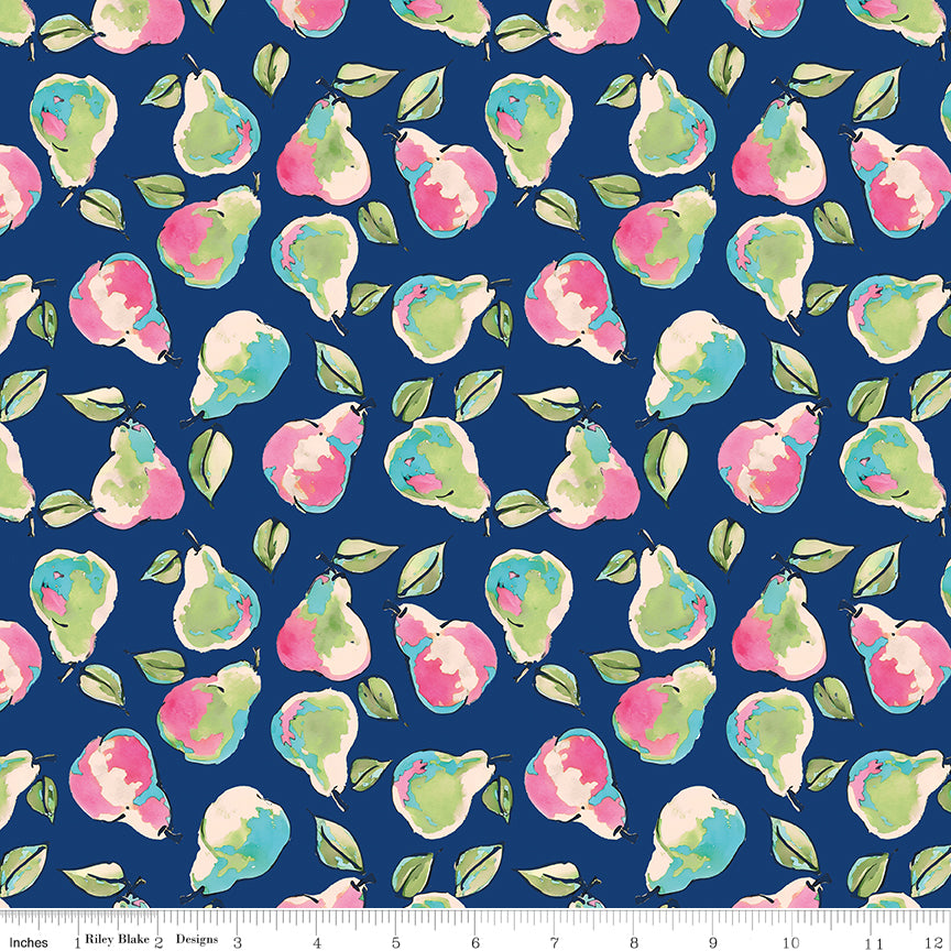 Peonies & Pears Pears Navy Quilt Fabric