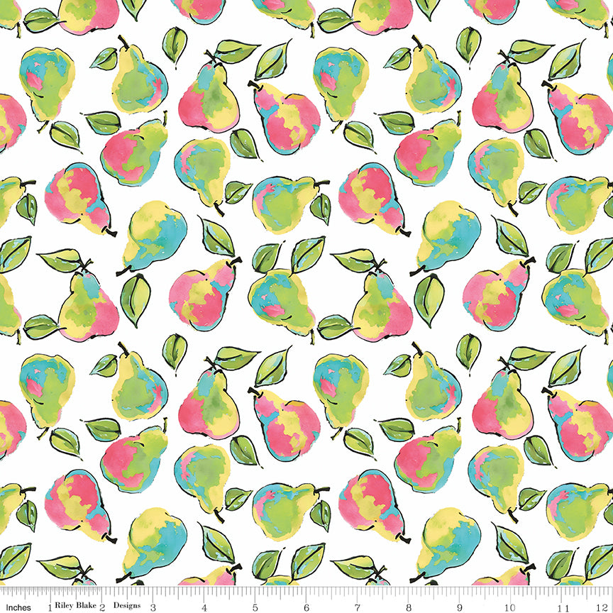 Peonies & Pears Pears White Quilt Fabric