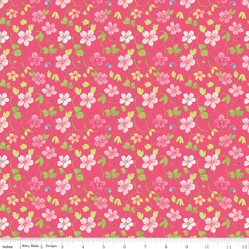 Peonies & Pears Blossoms Pink Quilt Fabric