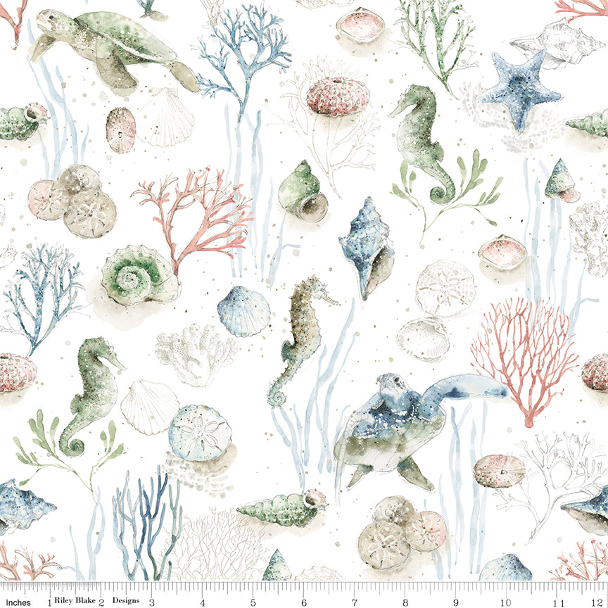 Sea Echoes Main White Quilt Fabric