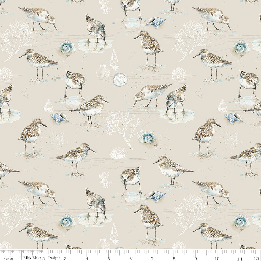 Sea Echoes Birds Beige Quilt Fabric