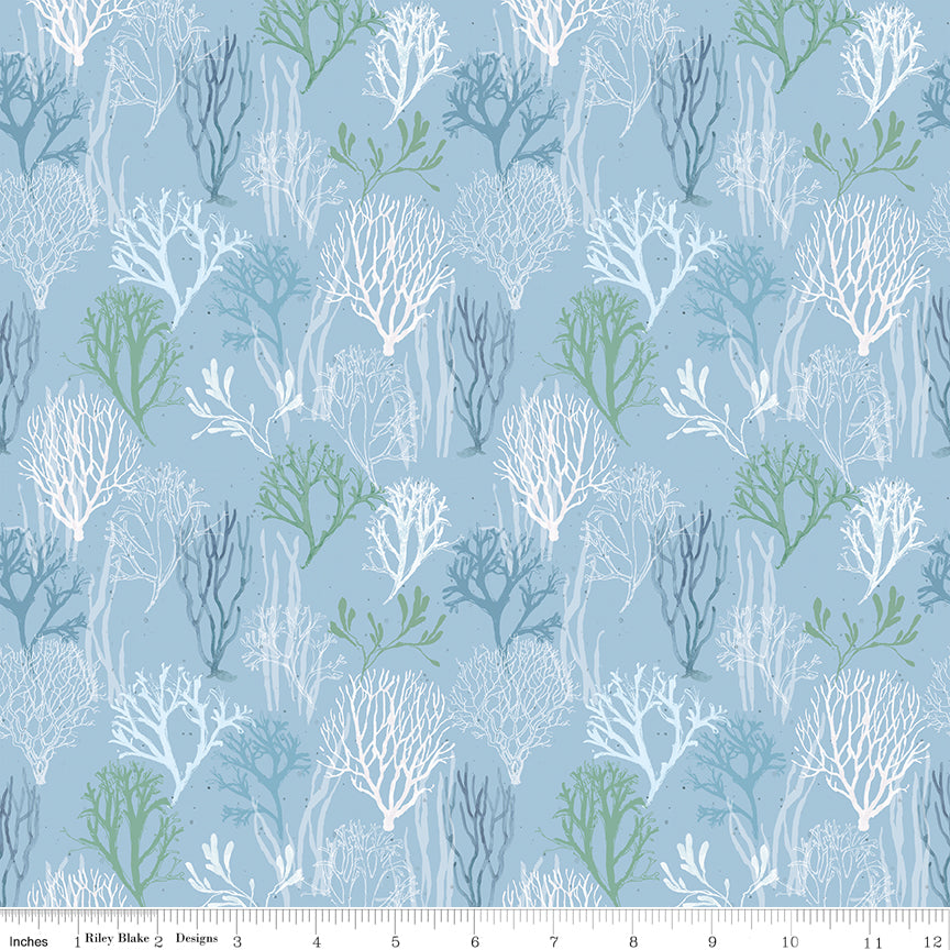 Sea Echoes Aquatic Plants Blue Quilt Fabric