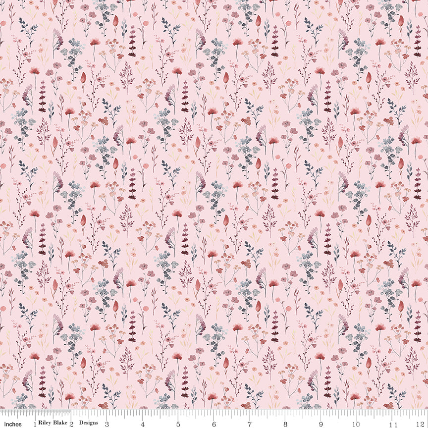 Twilight on the Prairie Wildflowers Pink Quilt Fabric