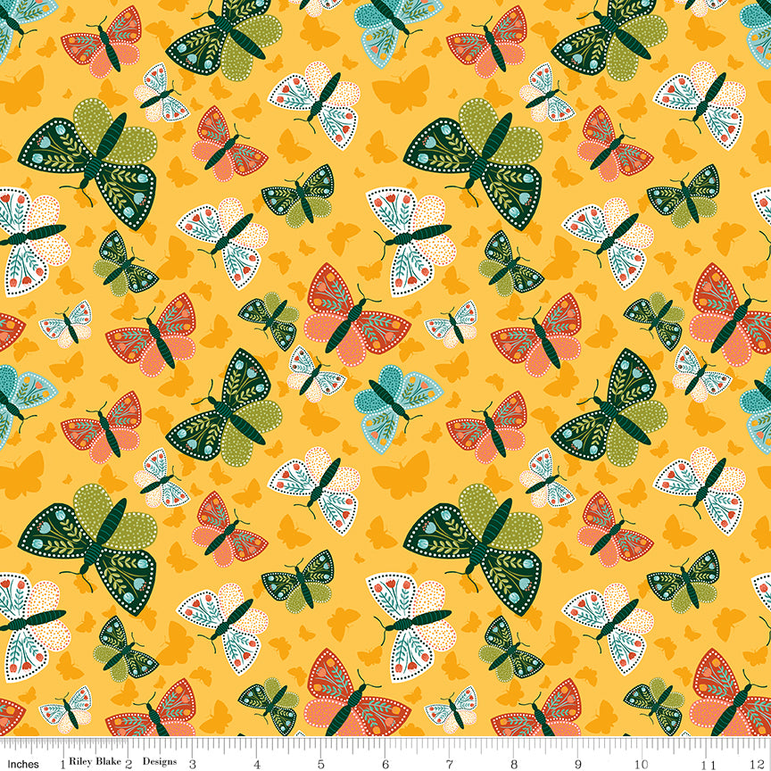 Folk Floral Butterflies Yellow by Folk Floral — Diane Labombarbe