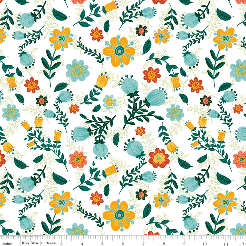 Folk Floral Blooms White by Folk Floral — Diane Labombarbe