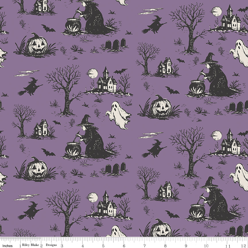 Cobweb Cottage Halloween Toile Purple Quilt Fabric by Cobweb Cottage — Melissa Mortenson