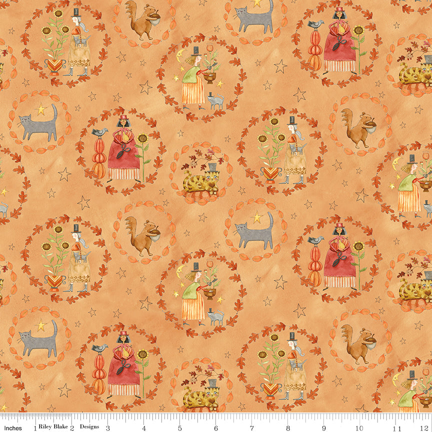 Feels Like Fall Wreaths Light Pumpkin Quilt Fabric by Feels Like Fall — Teresa Kogut