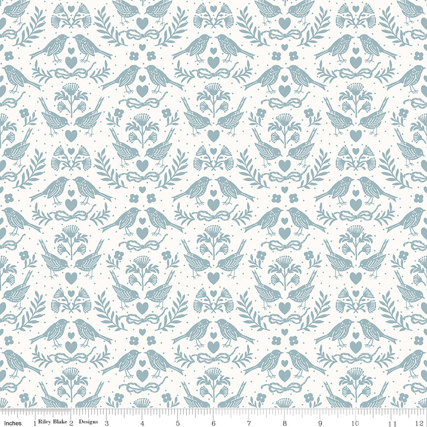 Little Garden Path Birds Blue Quilt Fabric by Little Garden Path — Lisa Audit