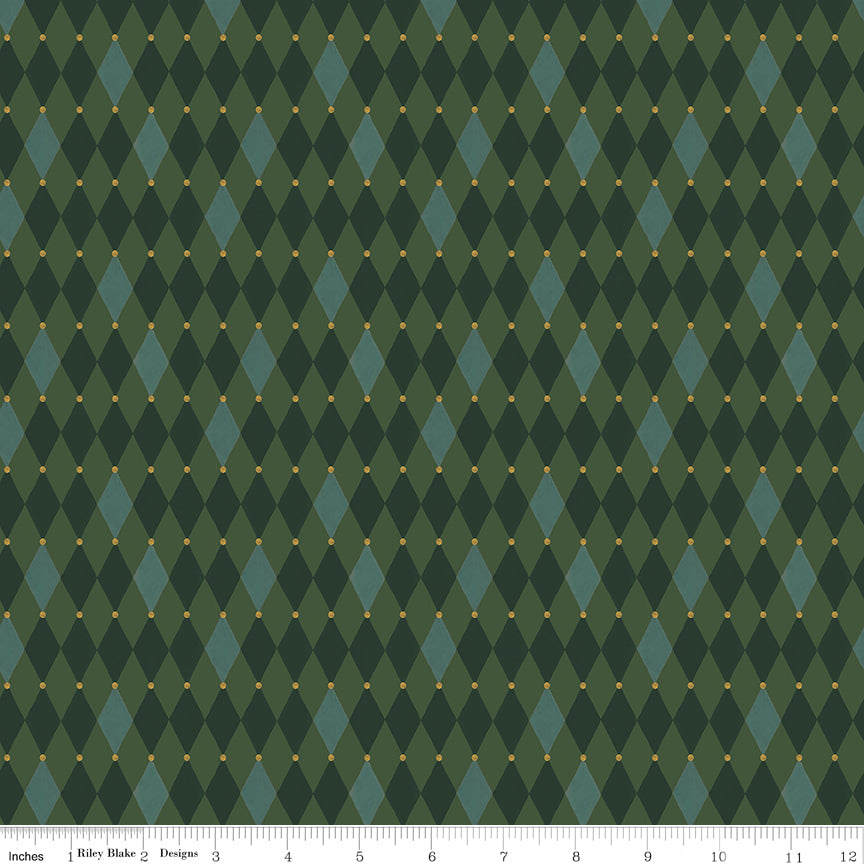 Santa's Fair Diamonds Green Quilt Fabric by Lisa Audit