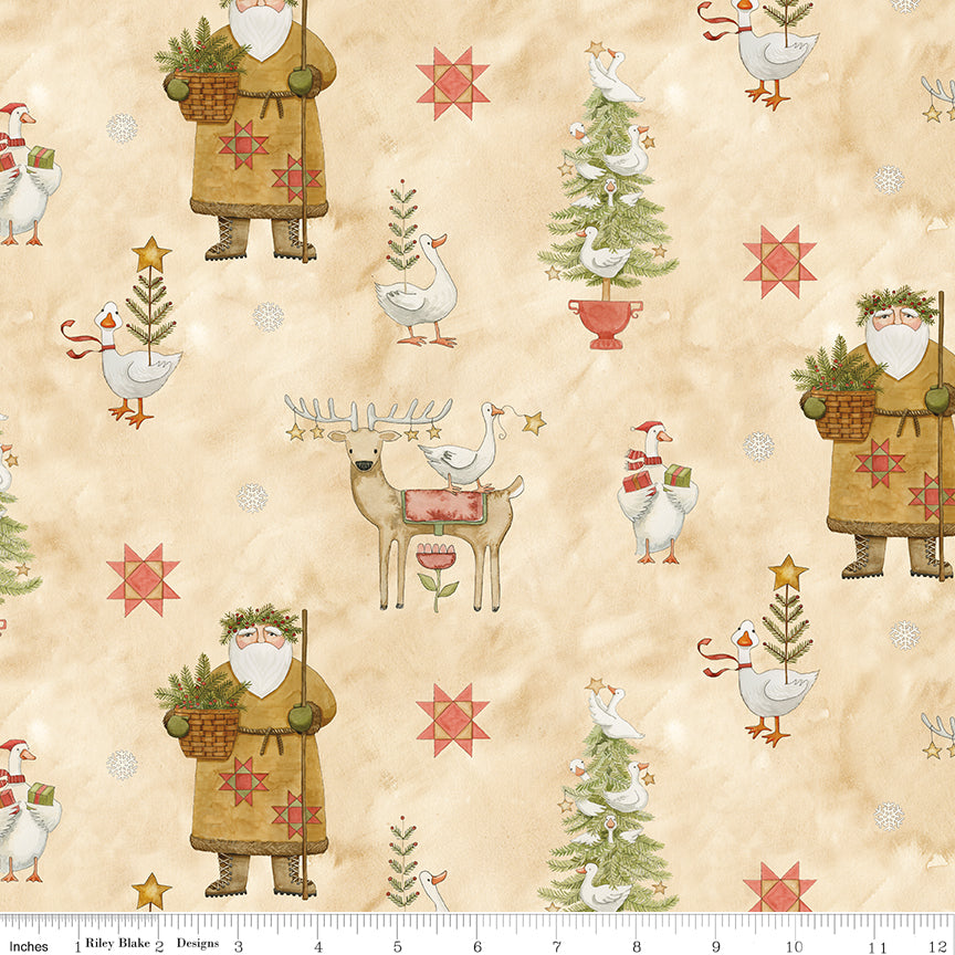 Waddle's Christmas Main Cream Quilt Fabric by Teresa Kogut