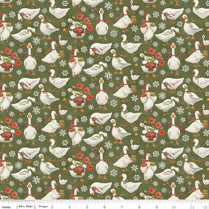 Waddle's Christmas Waddle's Toss Avocado Quilt Fabric by Teresa Kogut
