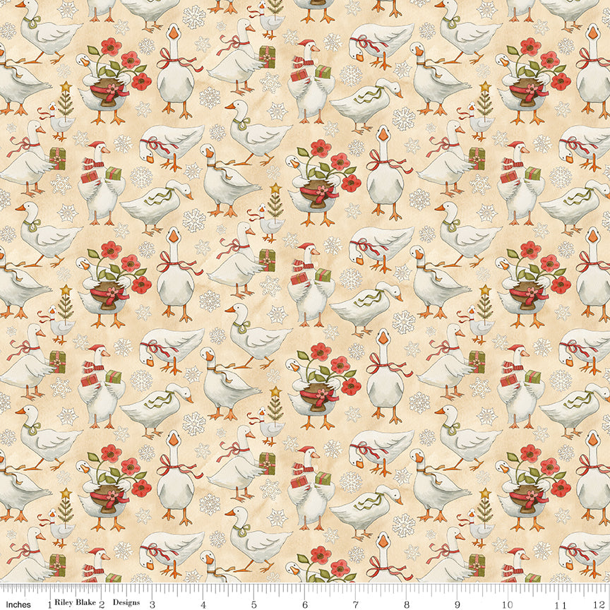 Waddle's Christmas Waddle's Toss Cream Quilt Fabric by Teresa Kogut
