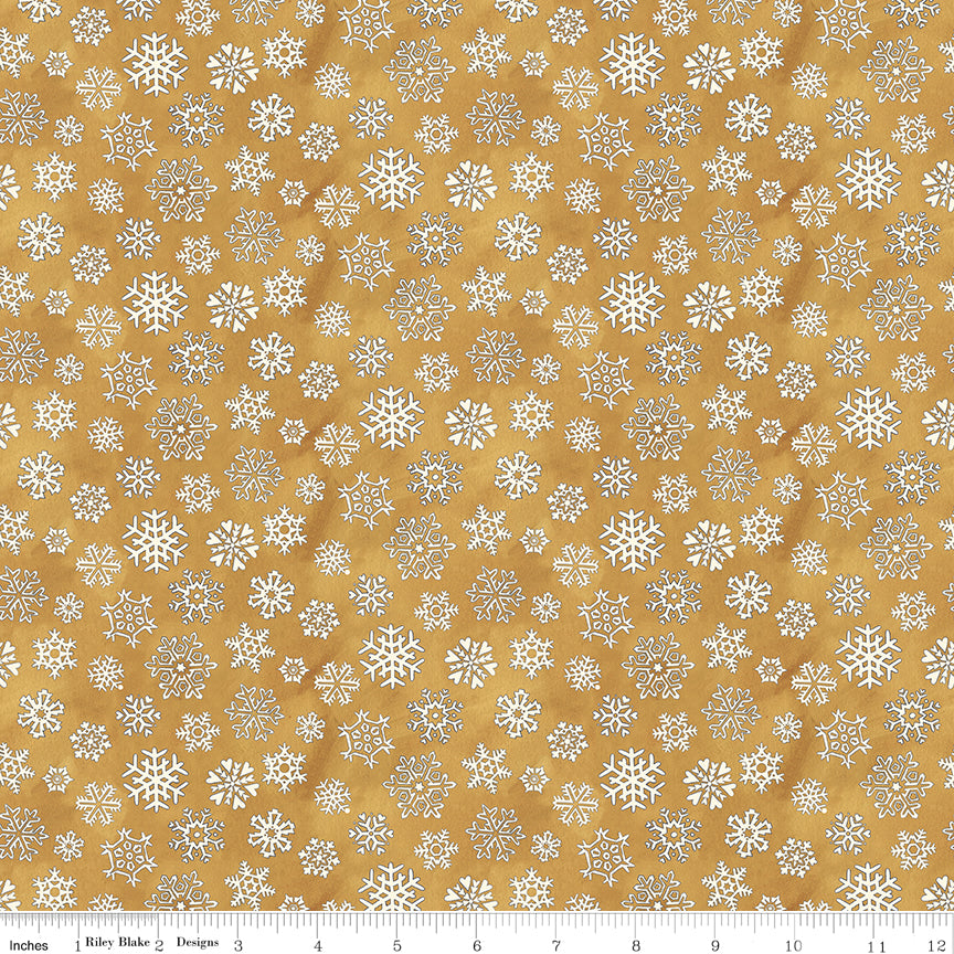 Waddle's Christmas Snowfall Gold Quilt Fabric by Teresa Kogut