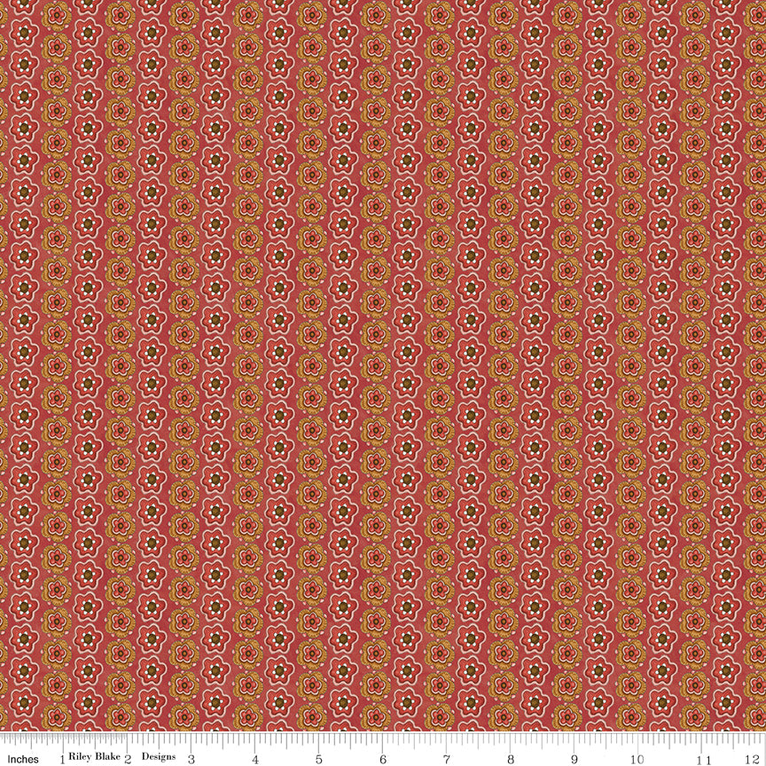 Waddle's Christmas Floral Stripe Red Quilt Fabric by Teresa Kogut
