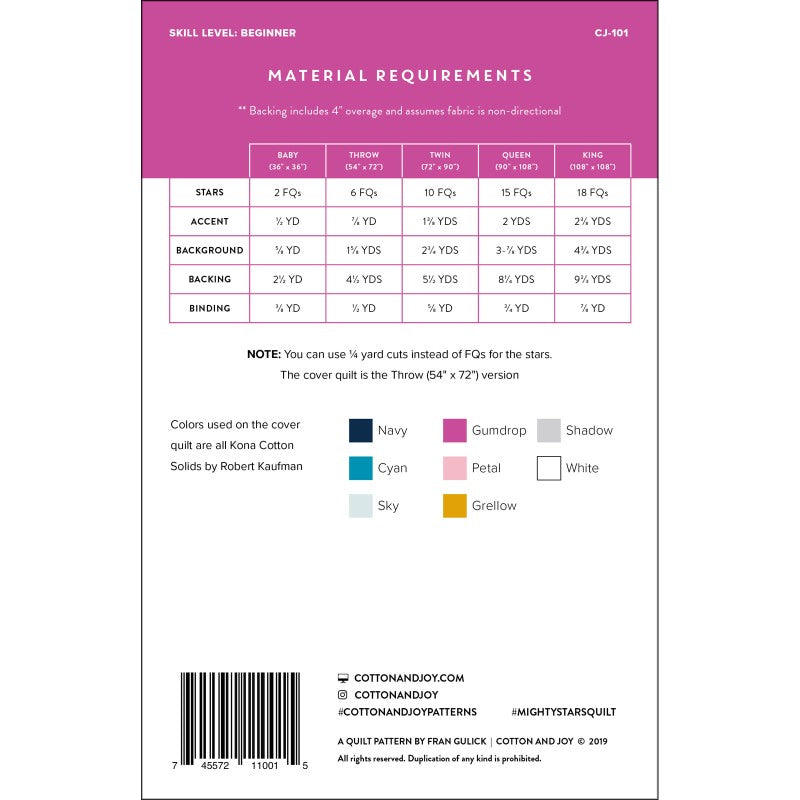 Back of the Mighty Stars Quilt Pattern by Cotton and Joy