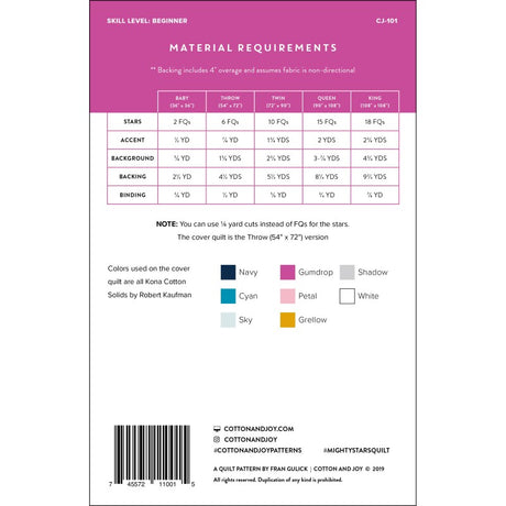 Back of the Mighty Stars Quilt Pattern by Cotton and Joy