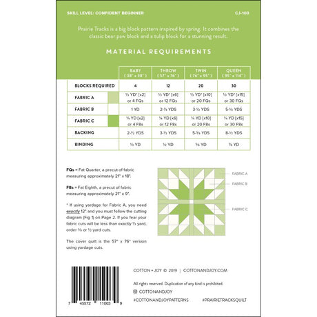 Back of the Prairie Tracks Quilt Pattern by Cotton and Joy