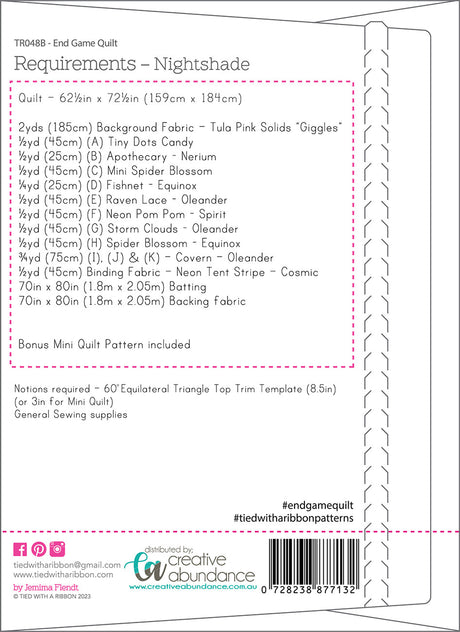Back of the End Game - Nightshade Version Quilt Pattern by Creative Abundance