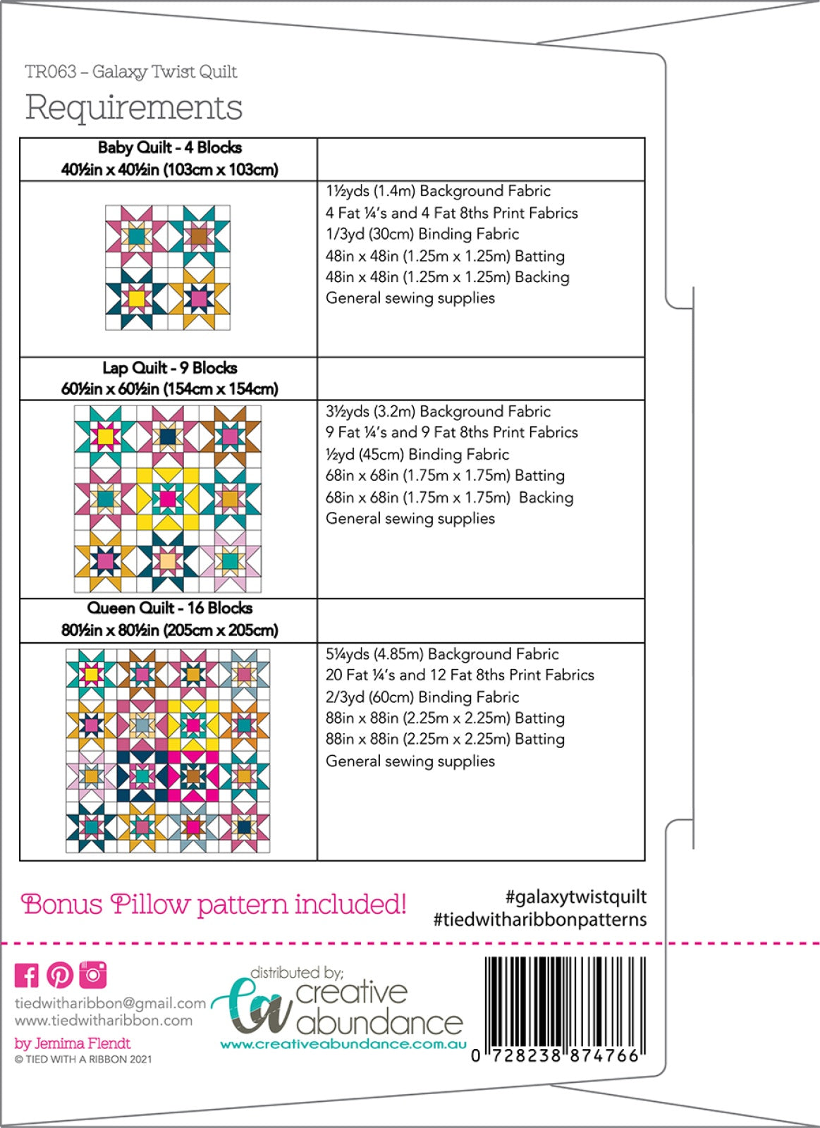 Back of the Galaxy Twist Quilt Quilt Pattern by Creative Abundance