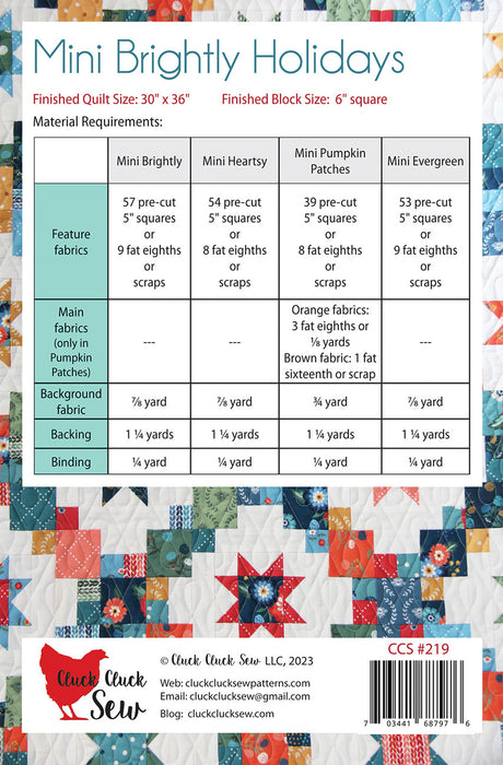 Back of the Mini Brightly Holidays Quilt Pattern by Cluck Cluck Sew