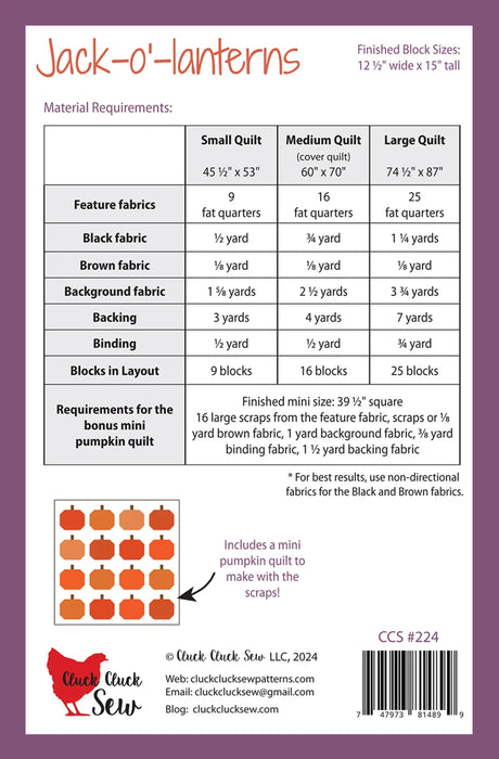 Back of the Jack-O-Lanterns Quilt Pattern by Quilting Life Designs