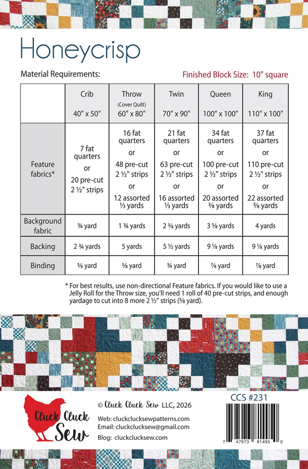 Back of the Honeycrisp Quilt Pattern by Cluck Cluck Sew